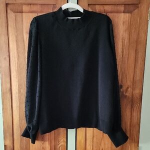 CeCe Black Sweater with Textured Sleeves